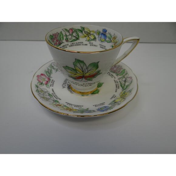 Floral Emblems of Canada  tea cup/ saucer Royal Stafford Bone China Collectable - Picture 1 of 12